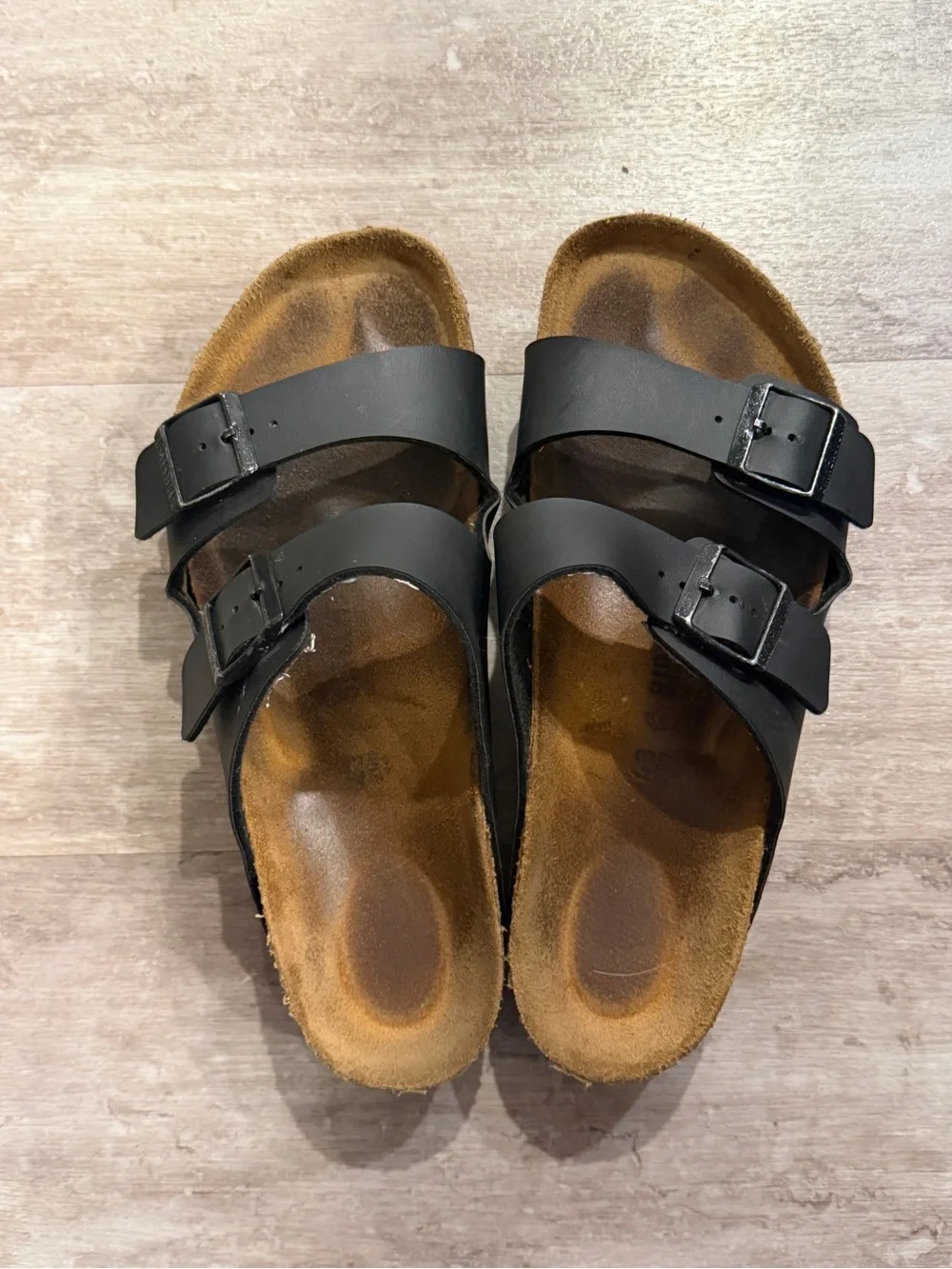 Black Leather Birkenstock Slide Sandals